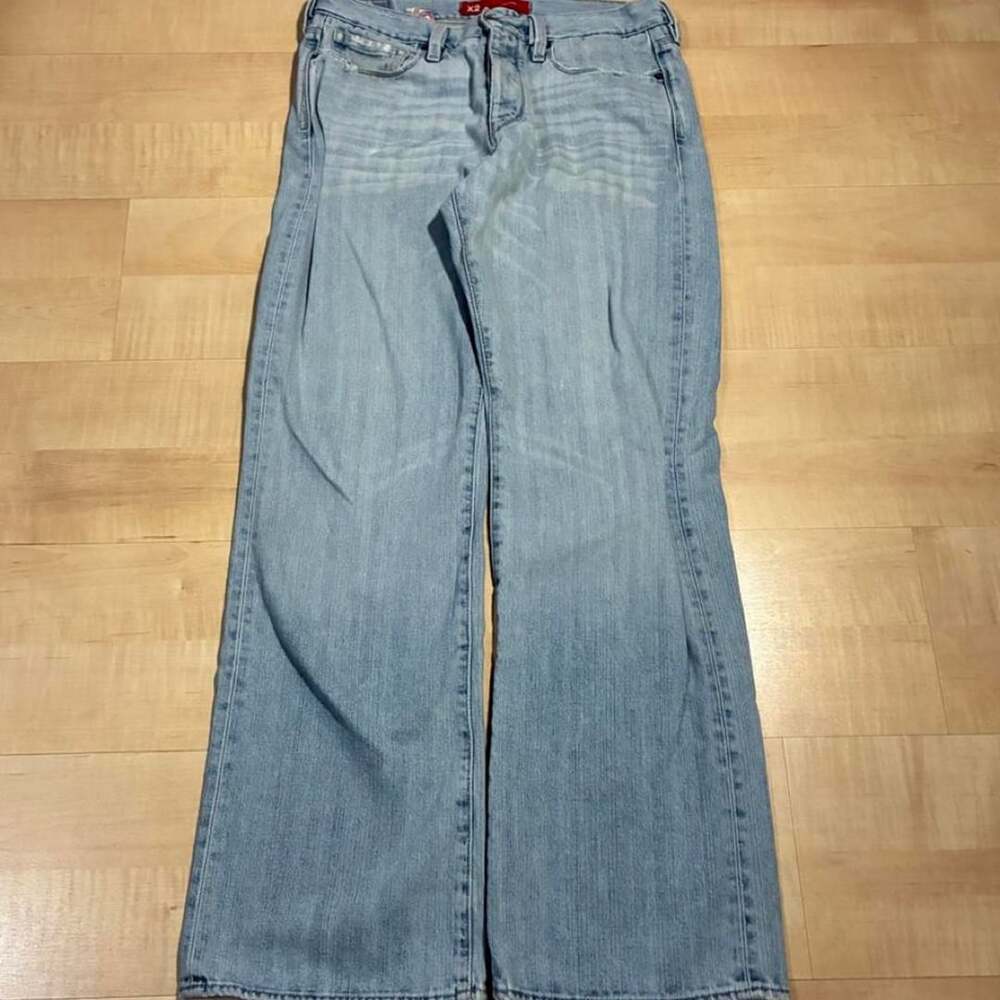 Express X2 Denim Laboratory Bootcut Jeans 34x31 Light Wash Y2K